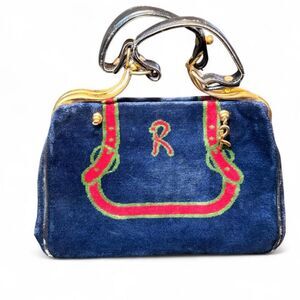 Vintage Roberta di Camerino Navy Velvet Trompe L’Oeil Handbag Kiss Lock